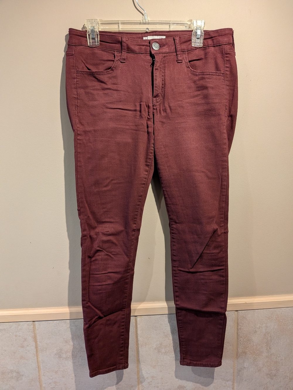 So, Stretchy Denim High Waisted Jeggings, Crimson, Size 11